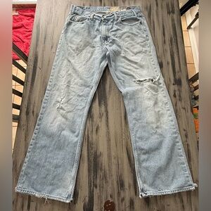 Hollister Men's Light Blue Distressed Jeans Y2K